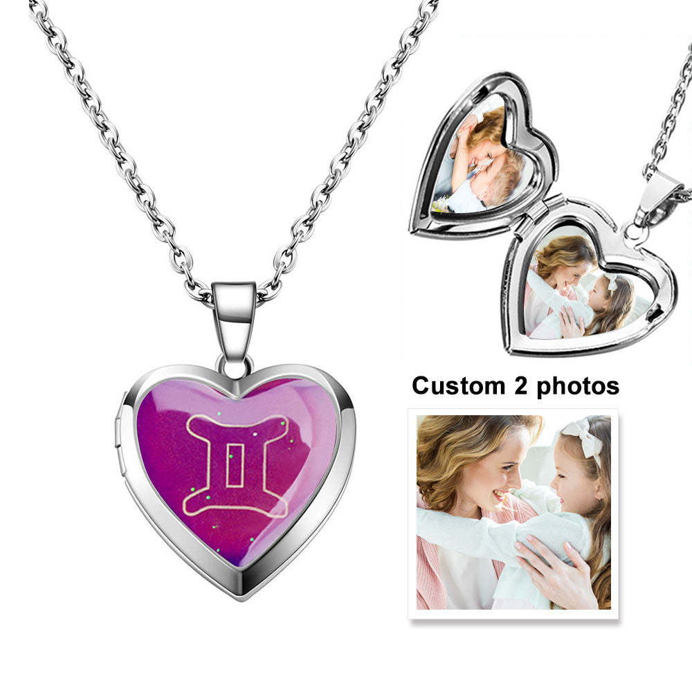 Custom Photo Heart Locket Necklace Twelve Constellations Temperature Sensing Color Changing Pendant Necklace - yournamenecklaceuk