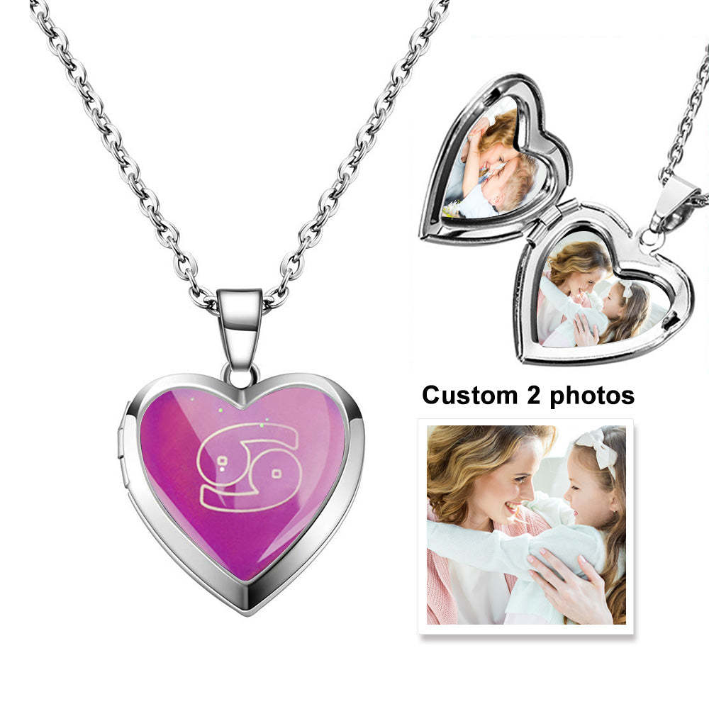 Custom Photo Heart Locket Necklace Twelve Constellations Temperature Sensing Color Changing Pendant Necklace - yournamenecklaceuk