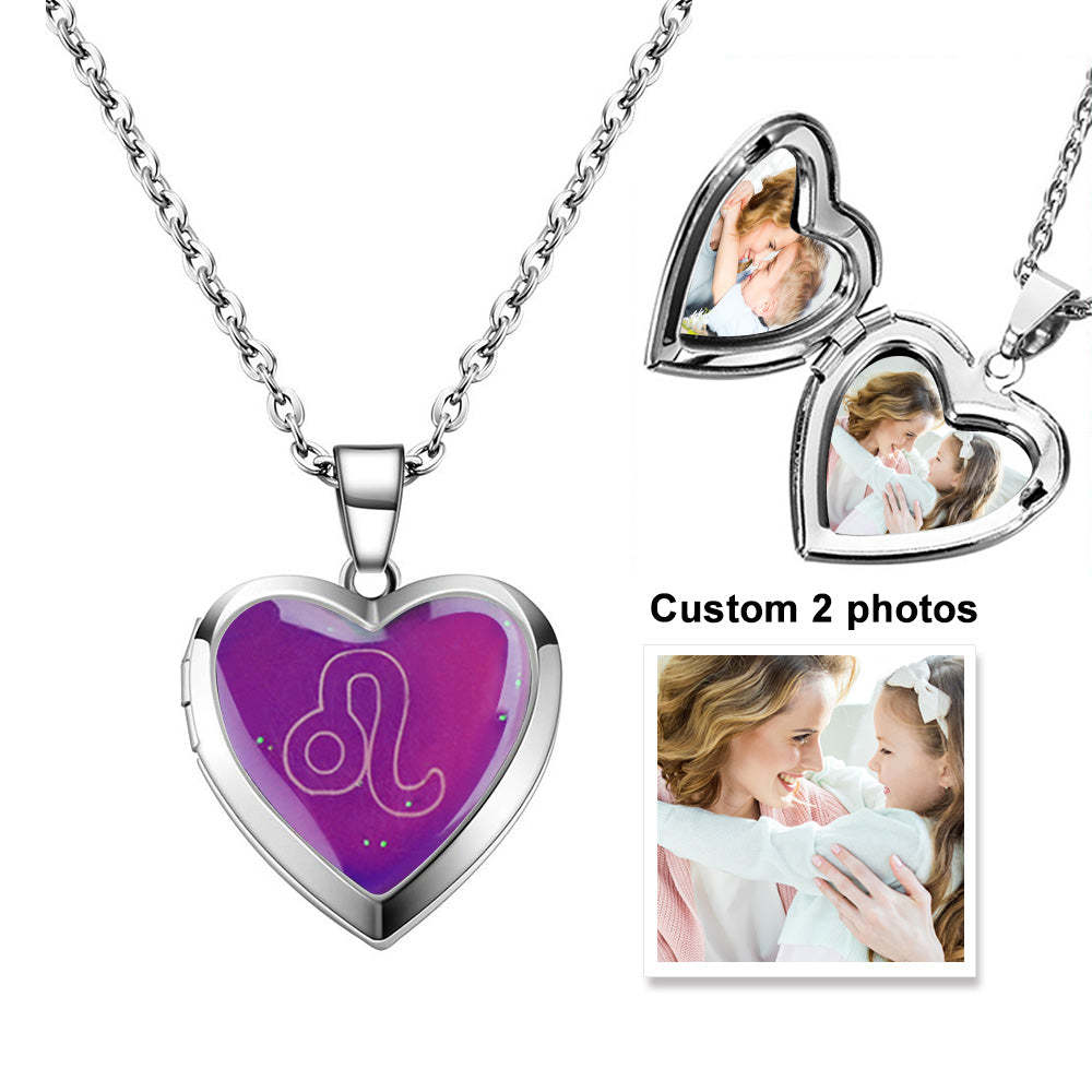 Custom Photo Heart Locket Necklace Twelve Constellations Temperature Sensing Color Changing Pendant Necklace - yournamenecklaceuk