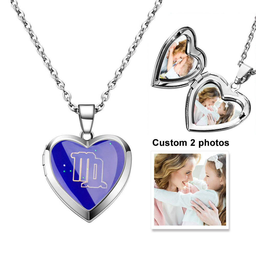 Custom Photo Heart Locket Necklace Twelve Constellations Temperature Sensing Color Changing Pendant Necklace - yournamenecklaceuk
