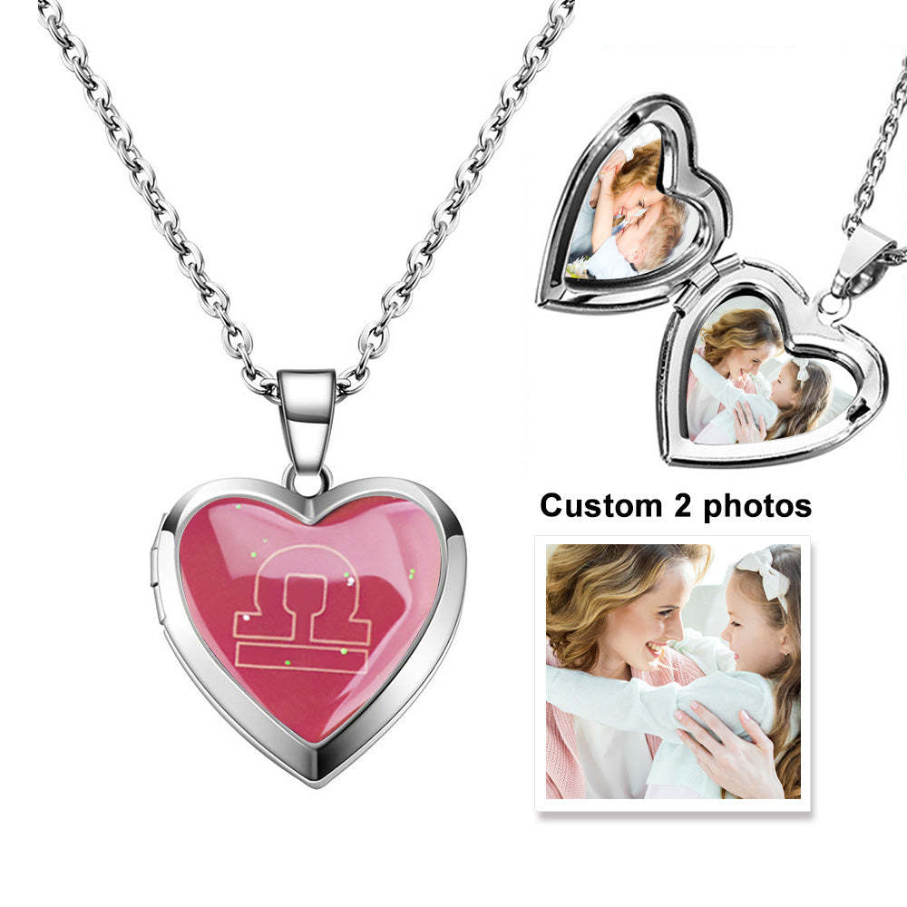 Custom Photo Heart Locket Necklace Twelve Constellations Temperature Sensing Color Changing Pendant Necklace - yournamenecklaceuk