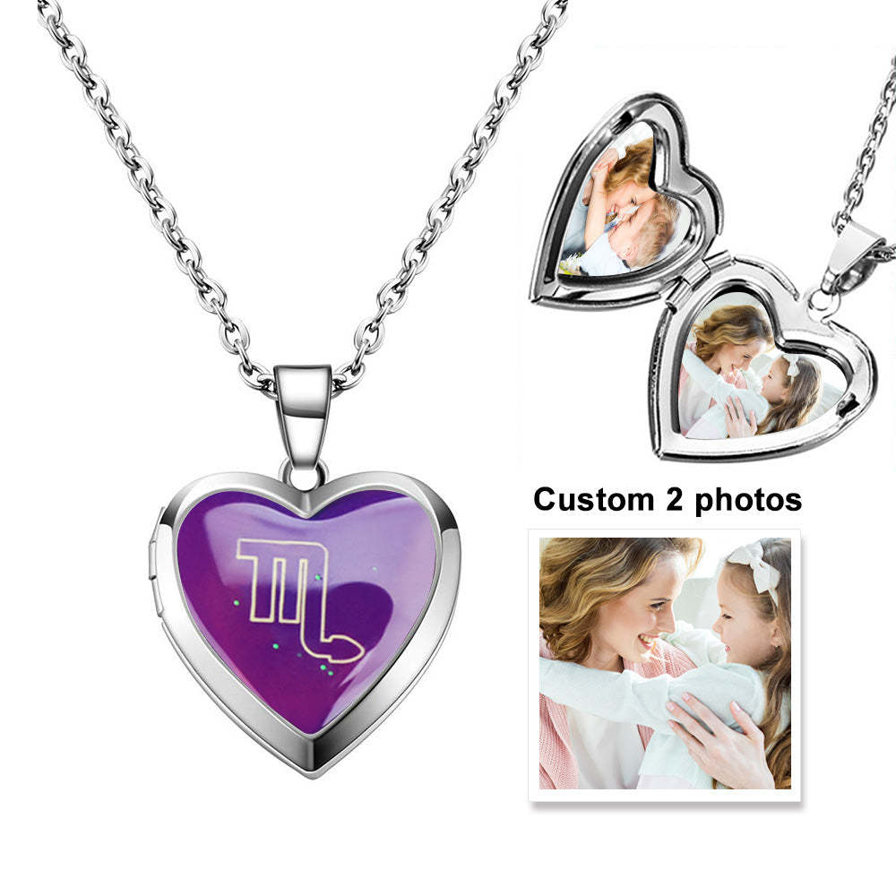 Custom Photo Heart Locket Necklace Twelve Constellations Temperature Sensing Color Changing Pendant Necklace - yournamenecklaceuk