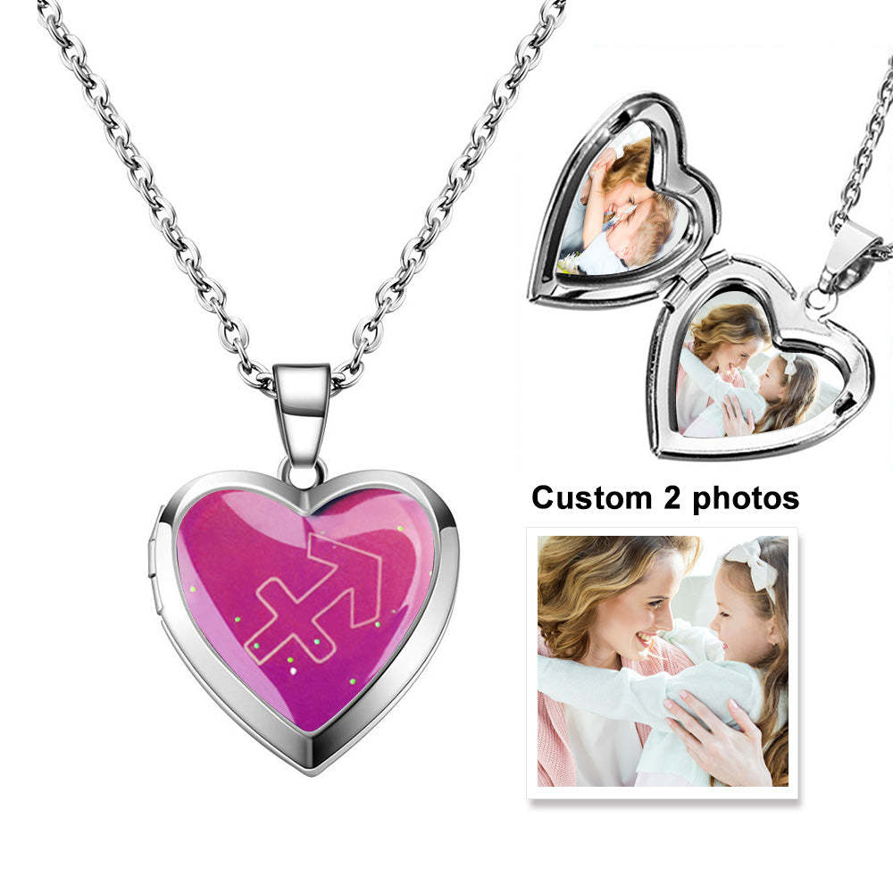 Custom Photo Heart Locket Necklace Twelve Constellations Temperature Sensing Color Changing Pendant Necklace - yournamenecklaceuk