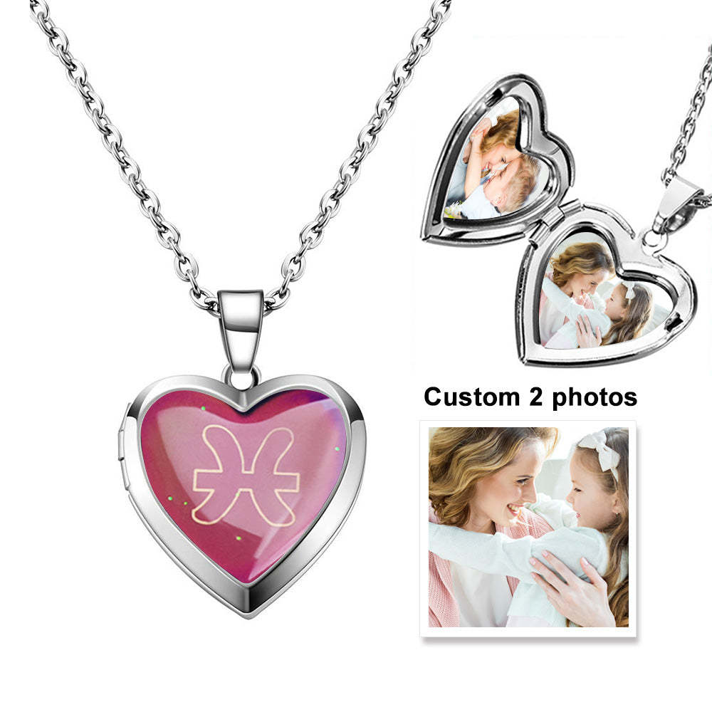 Custom Photo Heart Locket Necklace Twelve Constellations Temperature Sensing Color Changing Pendant Necklace - yournamenecklaceuk