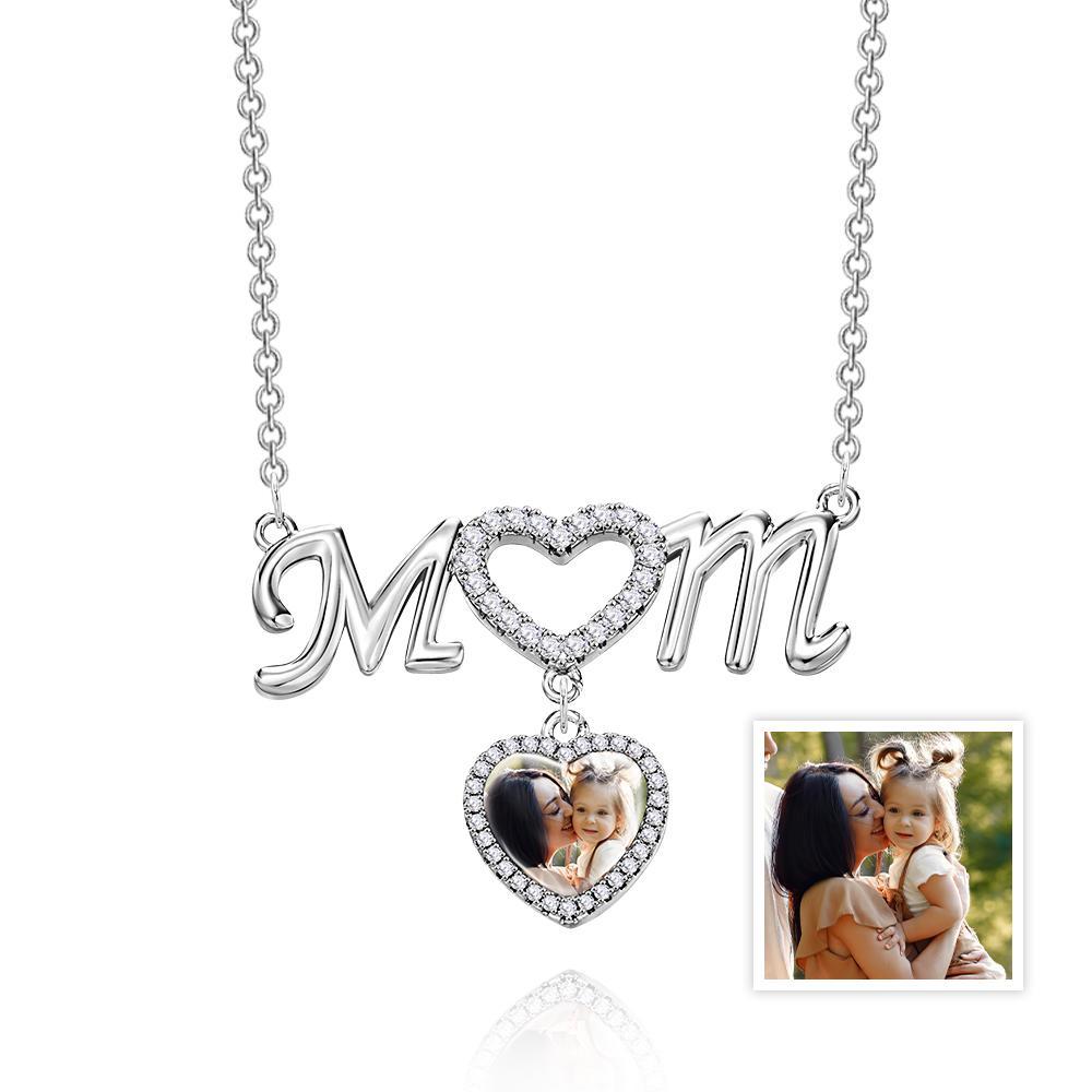 MOM Photo Necklace Personalized Diamond Heart Splice Memory Picture Pendant Gifts For Her - yournamenecklaceuk
