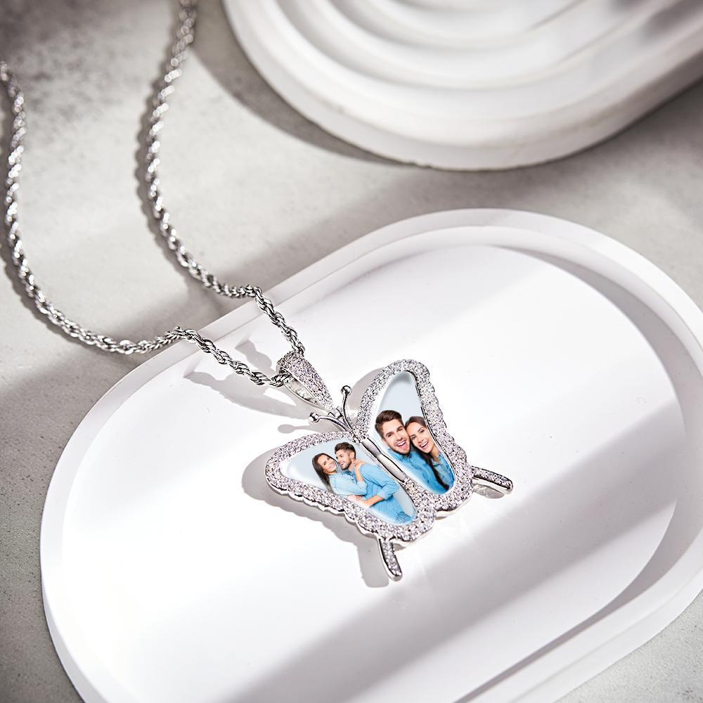 Custom Photo Sweater Chain Necklace Diamond Butterfly  Romantic Gifts - yournamenecklaceuk