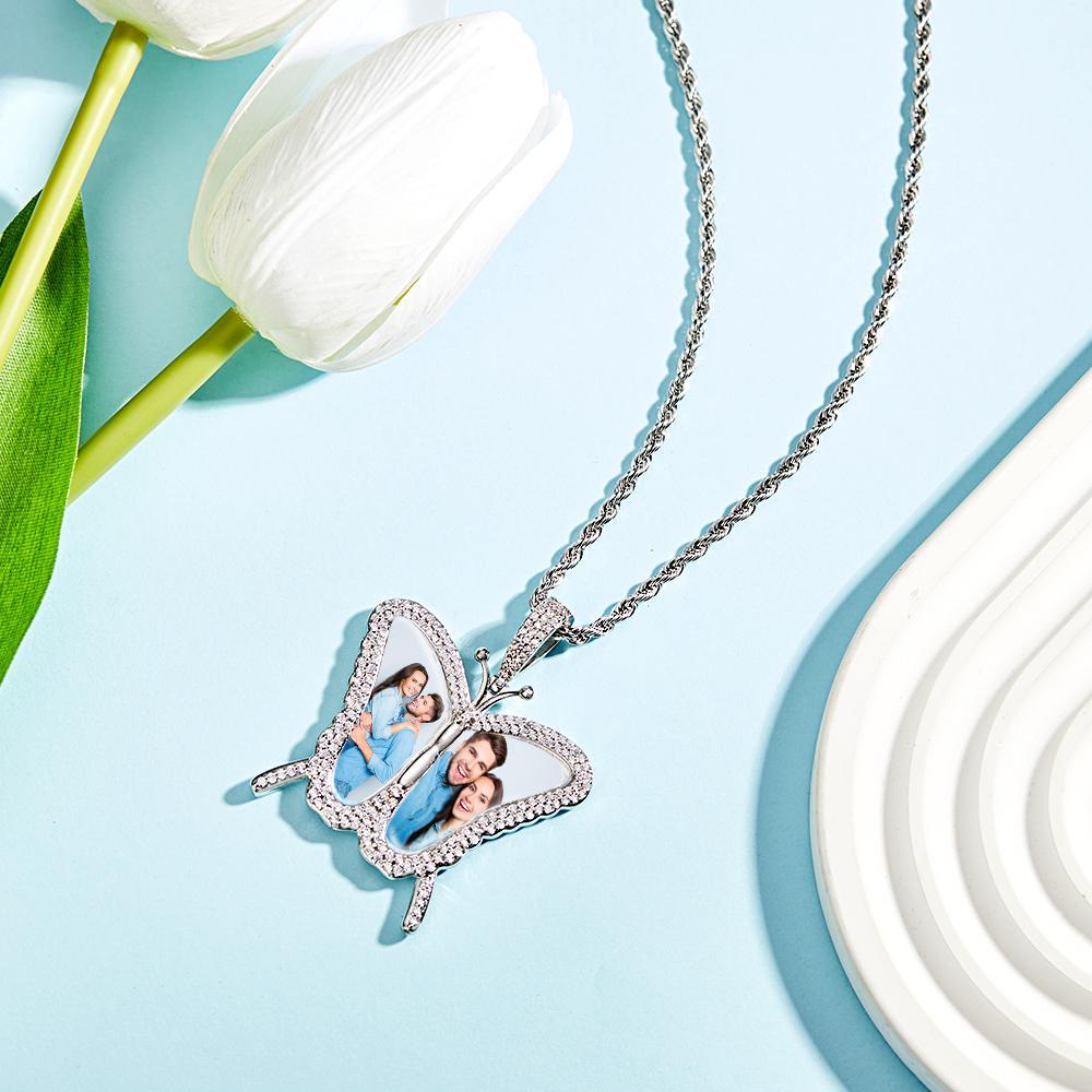 Custom Photo Sweater Chain Necklace Diamond Butterfly  Romantic Gifts - yournamenecklaceuk
