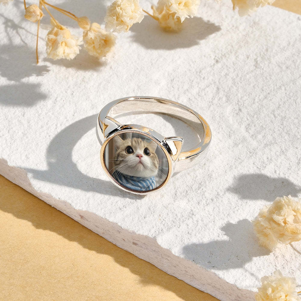 Personalized Cat Head Photo Ring Gift for Pet Lovers Custom Photo Gift - yournamenecklaceuk