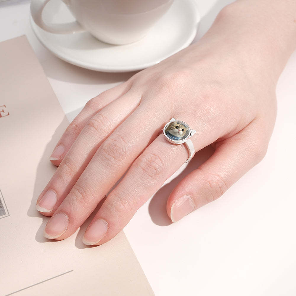 Personalized Cat Head Photo Ring Gift for Pet Lovers Custom Photo Gift - yournamenecklaceuk