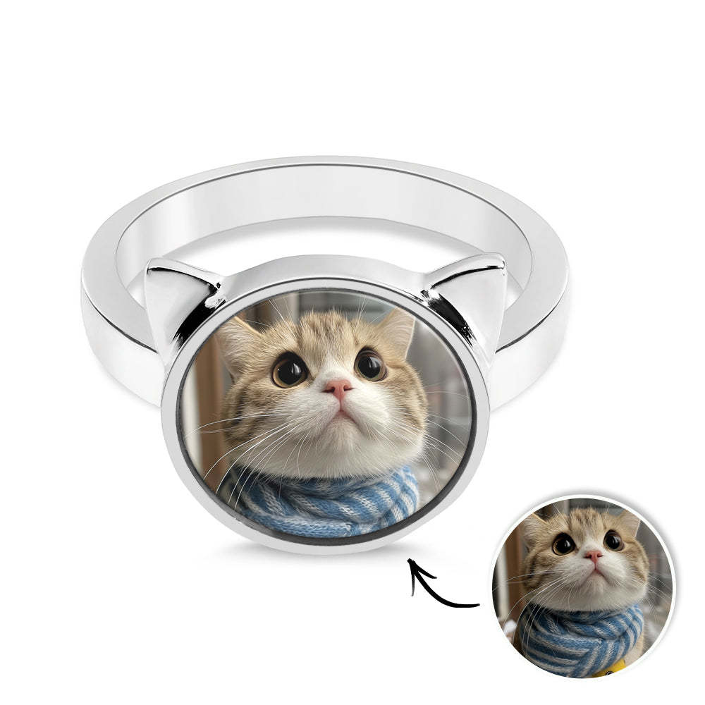 Personalized Cat Head Photo Ring Gift for Pet Lovers Custom Photo Gift - yournamenecklaceuk