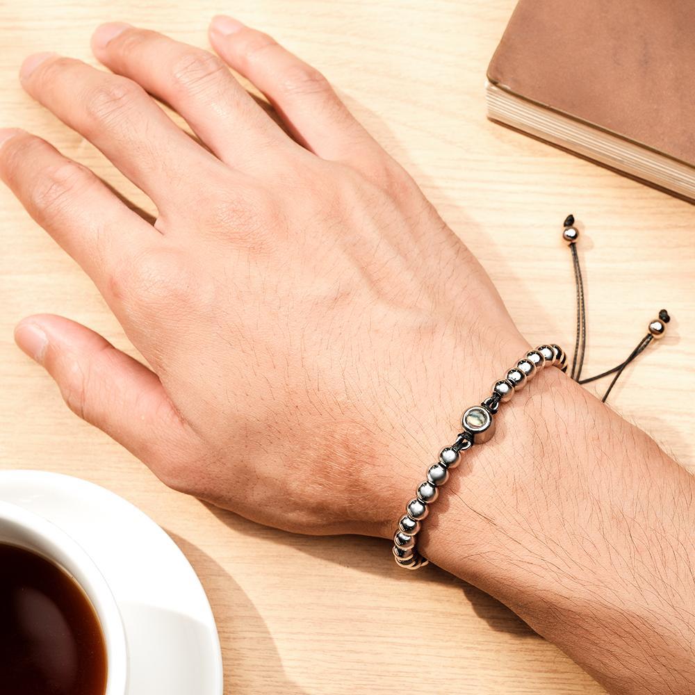 Custom Photo Projection Bracelet Personalized Circle Beads Adjustable Bracelet Gifts For Men - yournamenecklaceuk