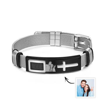 Custom Photo Bracelet Hip Hop Creative Cross Gift for Him - yournamenecklaceuk