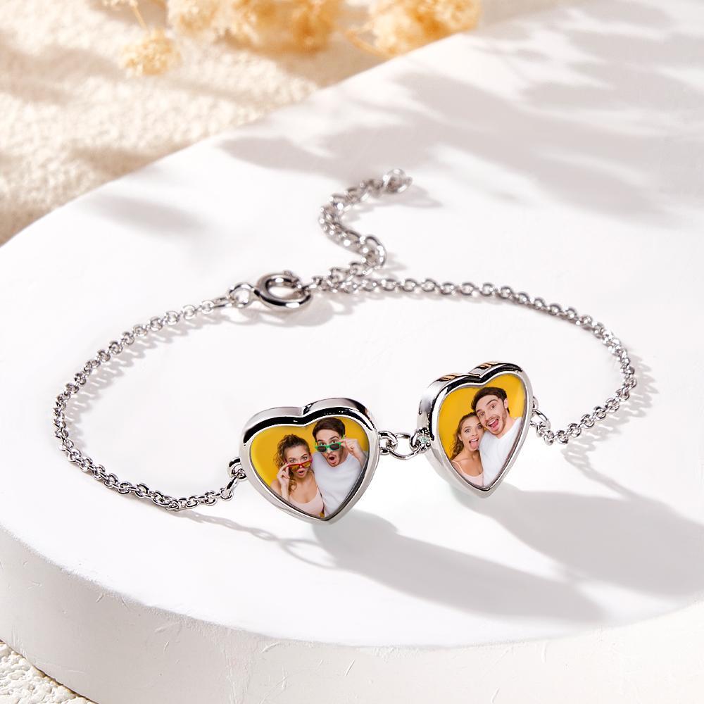 Custom Photos Bracelet Two Hearts Connection Bracelet For Couples - yournamenecklaceuk