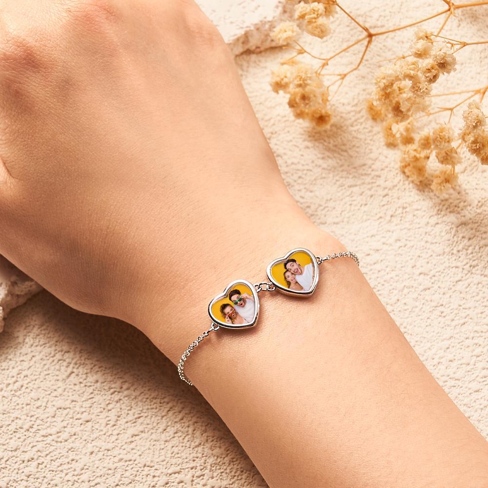 Custom Photos Bracelet Two Hearts Connection Bracelet For Couples - yournamenecklaceuk