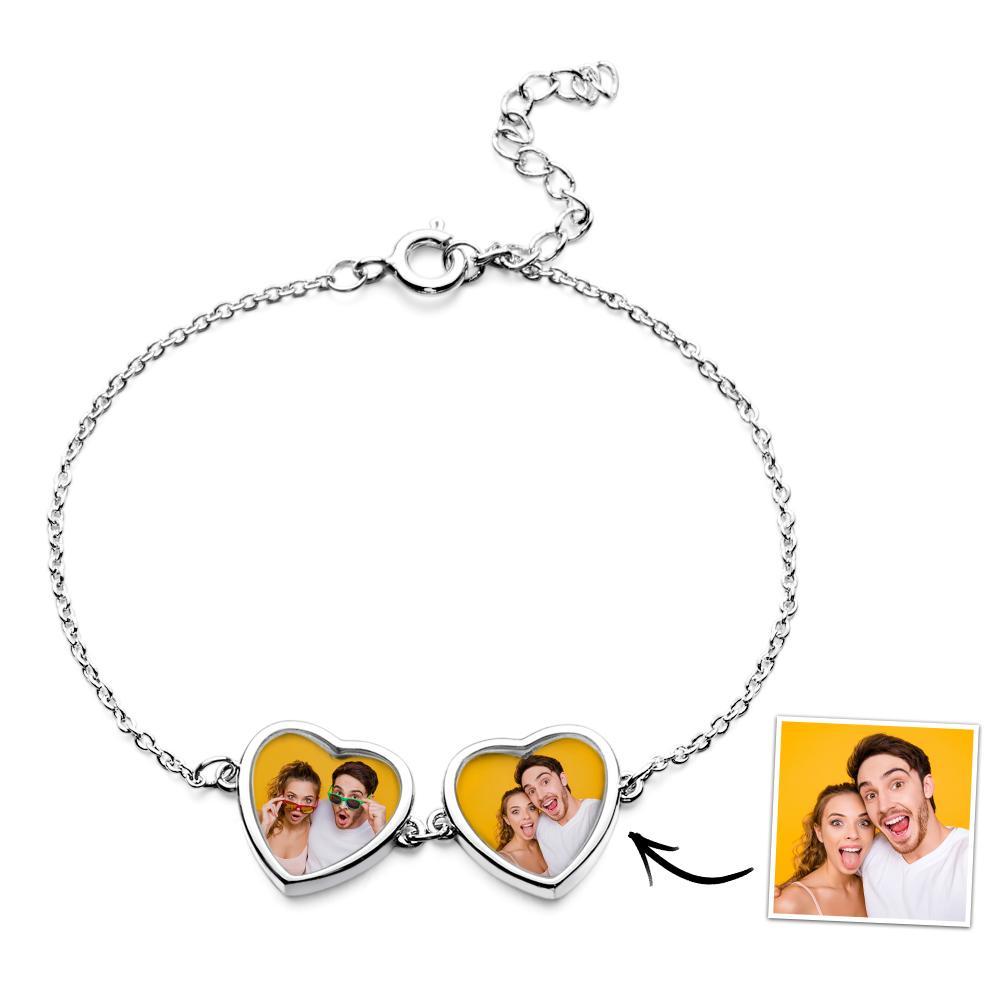 Custom Photos Bracelet Two Hearts Connection Bracelet For Couples - yournamenecklaceuk