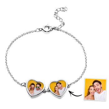 Custom Photos Bracelet Two Hearts Connection Bracelet For Couples - yournamenecklaceuk