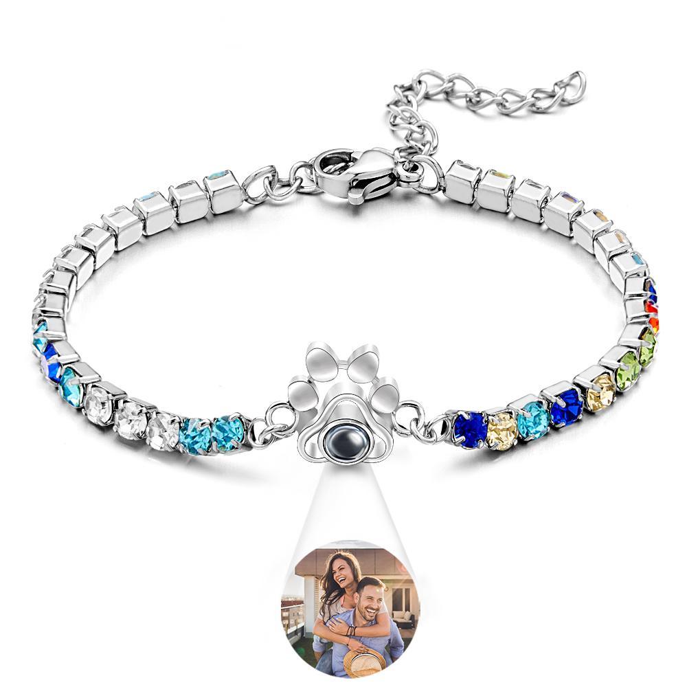 Custom Photo Projection Bracelet Fashionable All Diamonds Pet Paw Theme Charm Bracelet Gifts For Her - yournamenecklaceuk