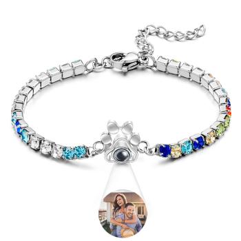Custom Photo Projection Bracelet Fashionable All Diamonds Pet Paw Theme Charm Bracelet Gifts For Her - yournamenecklaceuk