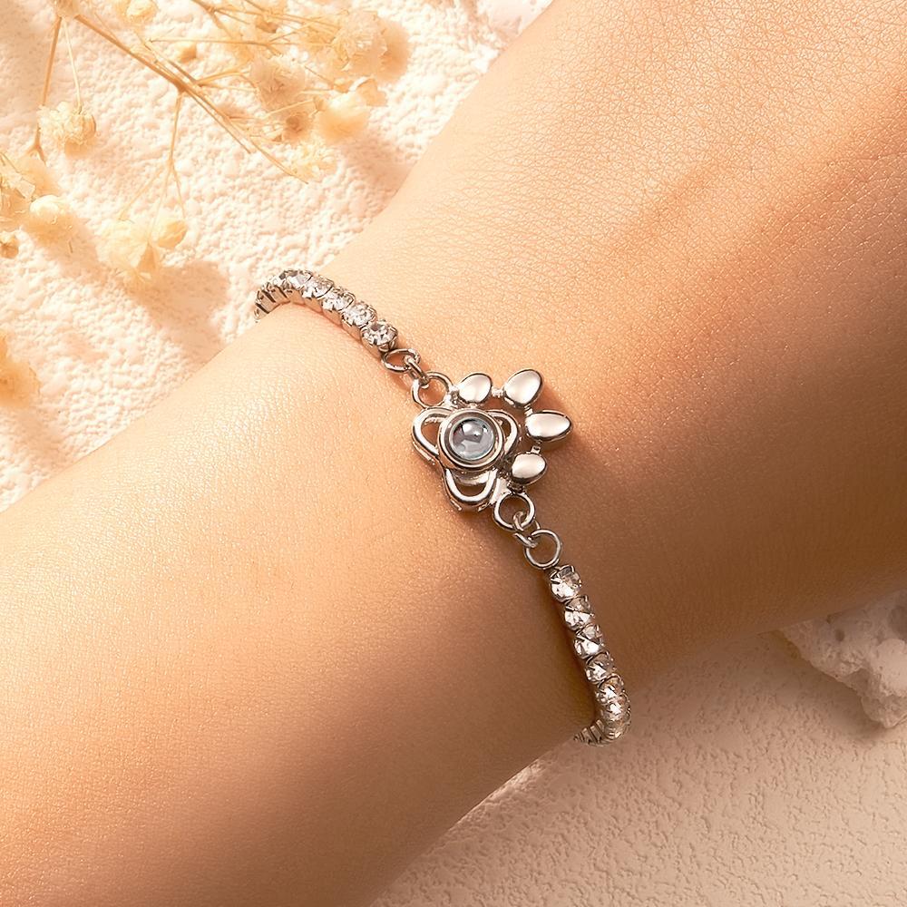 Custom Photo Projection Bracelet Fashionable All Diamonds Pet Paw Theme Charm Bracelet Gifts For Her - yournamenecklaceuk
