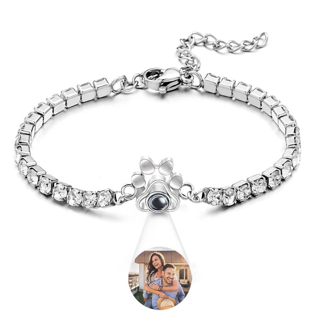 Custom Photo Projection Bracelet Fashionable All Diamonds Pet Paw Theme Charm Bracelet Gifts For Her - yournamenecklaceuk