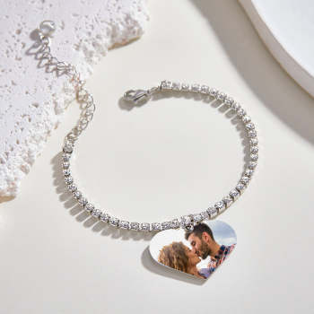 Custom Heart Photo Tennis Bracelet Love Pendant All Diamonds Bracelet Gift For Her - yournamenecklaceuk