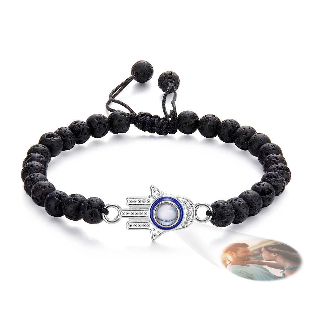 Custom Photo Projection Beaded Bracelet Hamsa Evil Eye Men's Amulet Bracelet for Him - yournamenecklaceuk