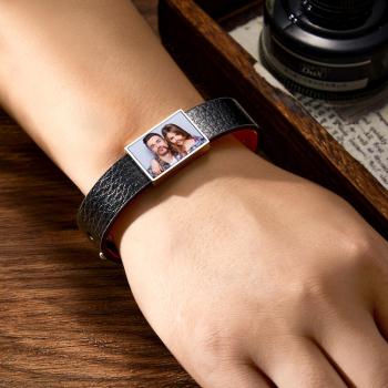 Custom Photo Bracelet Personalized Picture Leather Bracelet Gift for Men - yournamenecklaceuk