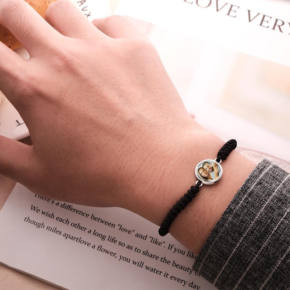 Custom Photo Woven Bracelet Personalized Photo Charm Bracelet For Him - yournamenecklaceuk