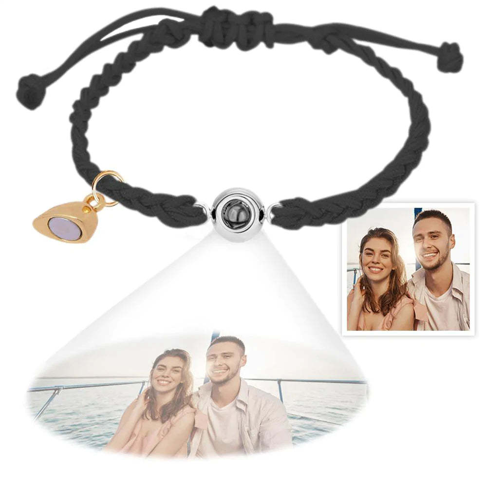 Custom Photo Projection Bracelet Simple Woven Heart Magnetic Bracelet Gift for Couple - yournamenecklaceuk