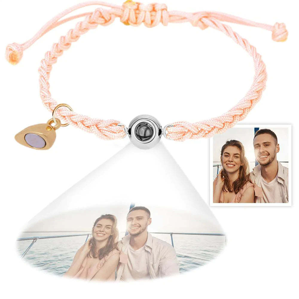 Custom Photo Projection Bracelet Simple Woven Heart Magnetic Bracelet Gift for Couple - yournamenecklaceuk