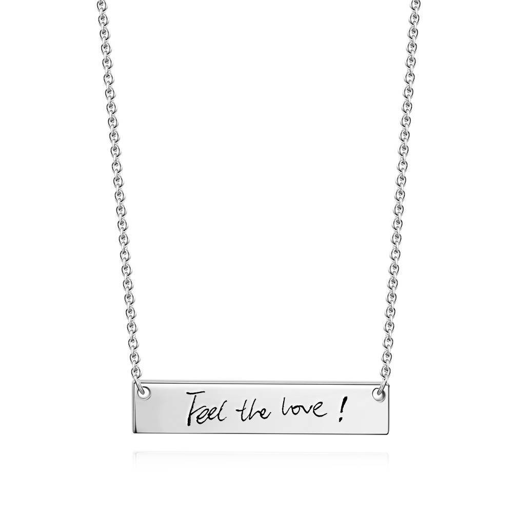 Custom Actual Handwriting Photo Necklace, Engraved Handwriting Bar Necklace Copper in Silver