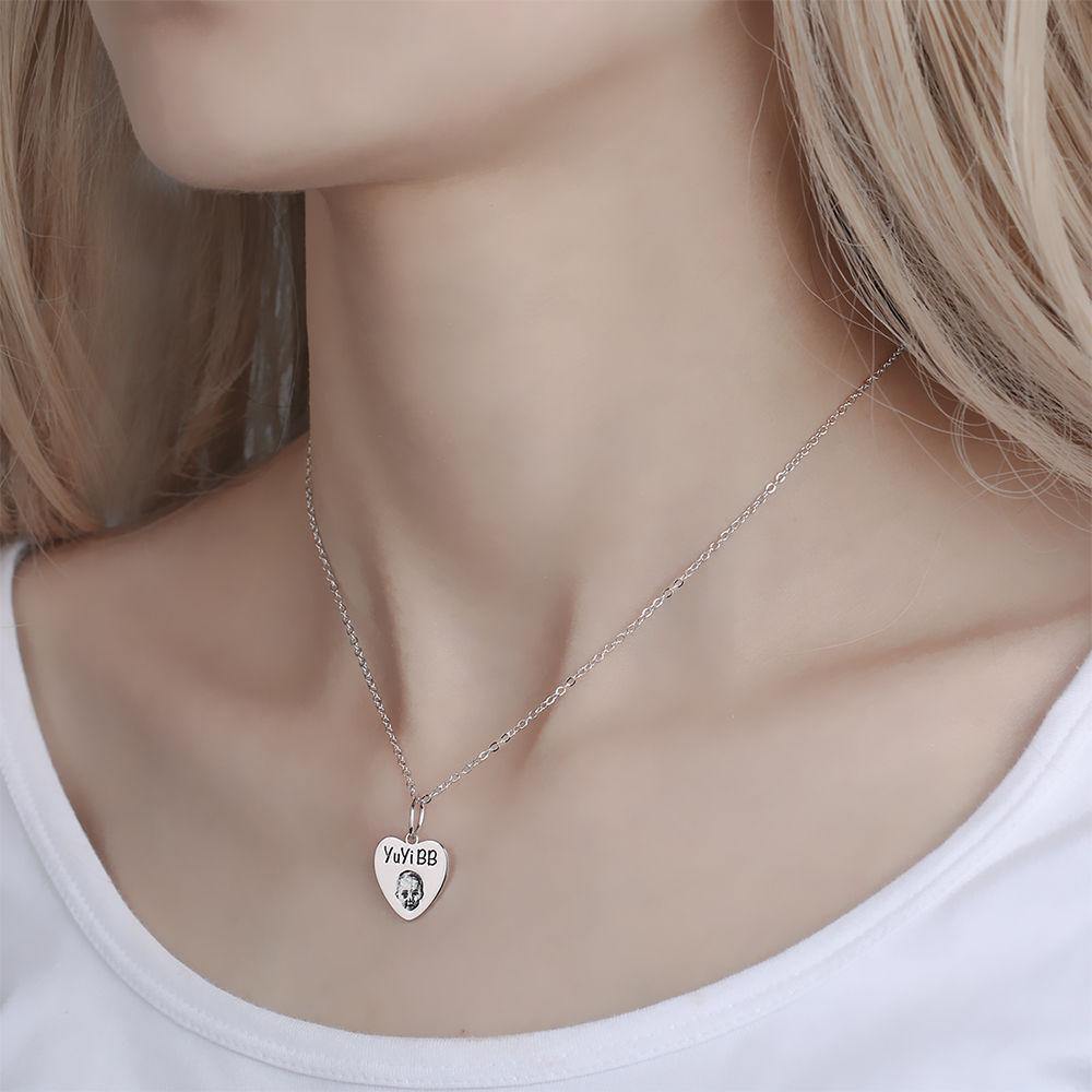 Photo Portrait Necklace with Engraving Heart-shaped, Custom Portrait Jewelry Platinum Plated - Silver - yournamencklaceuk