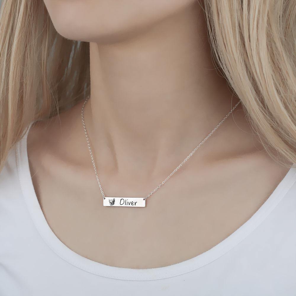 Photo Engraved Necklace, Portrait Bar Necklace Platinum Plated - Silver - yournamencklaceuk