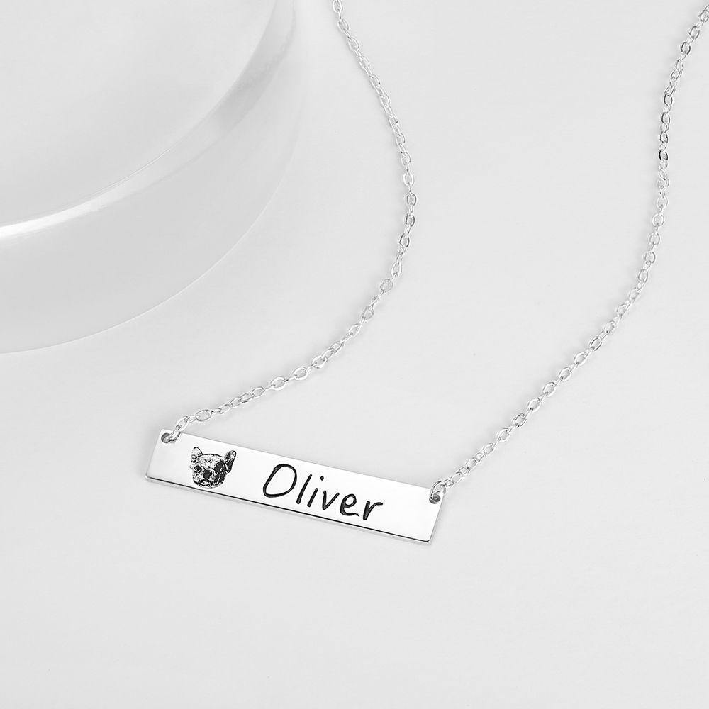 Photo Engraved Necklace, Portrait Bar Necklace Platinum Plated - Silver - yournamencklaceuk