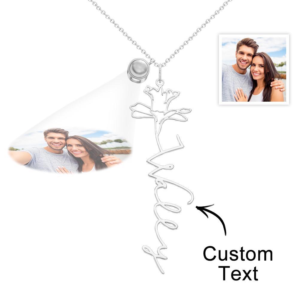Custom Birth Flower Photo Projection Name Necklace Creative Gift for Women - yournamenecklaceuk