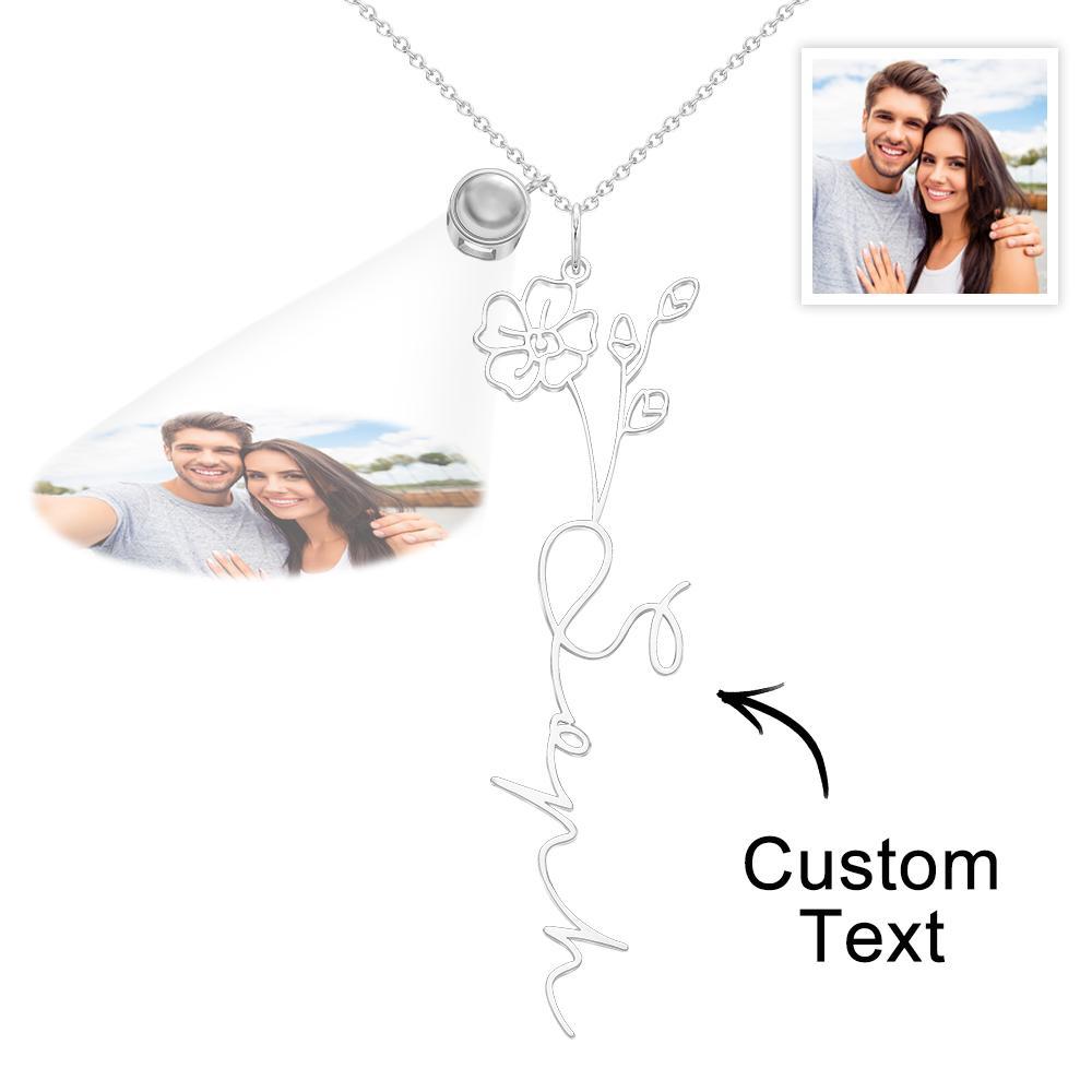 Custom Birth Flower Photo Projection Name Necklace Creative Gift for Women - yournamenecklaceuk