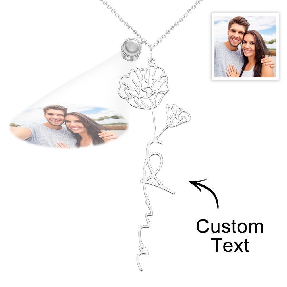 Custom Birth Flower Photo Projection Name Necklace Creative Gift for Women - yournamenecklaceuk