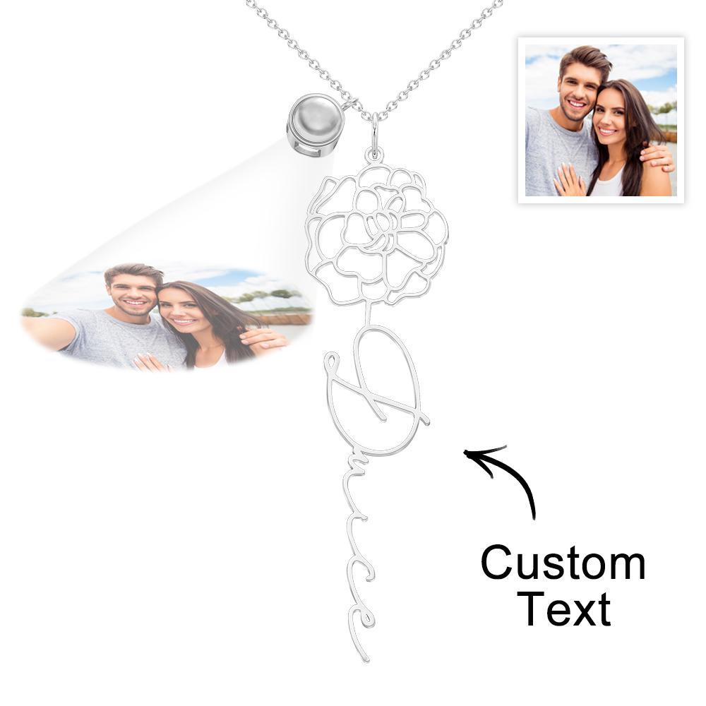 Custom Birth Flower Photo Projection Name Necklace Creative Gift for Women - yournamenecklaceuk