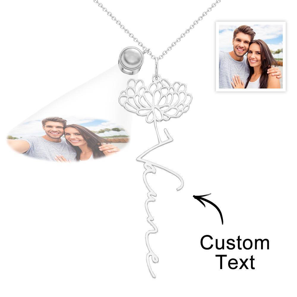 Custom Birth Flower Photo Projection Name Necklace Creative Gift for Women - yournamenecklaceuk