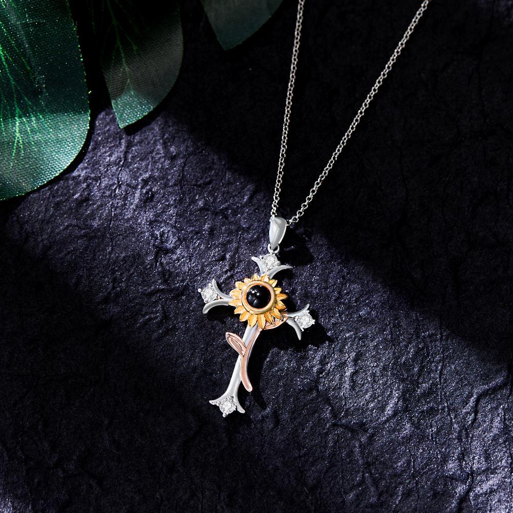 Personalized Cross Flower Photo Projection Necklace Custom Photo  Sunflower Necklace for Women - yournamenecklaceuk