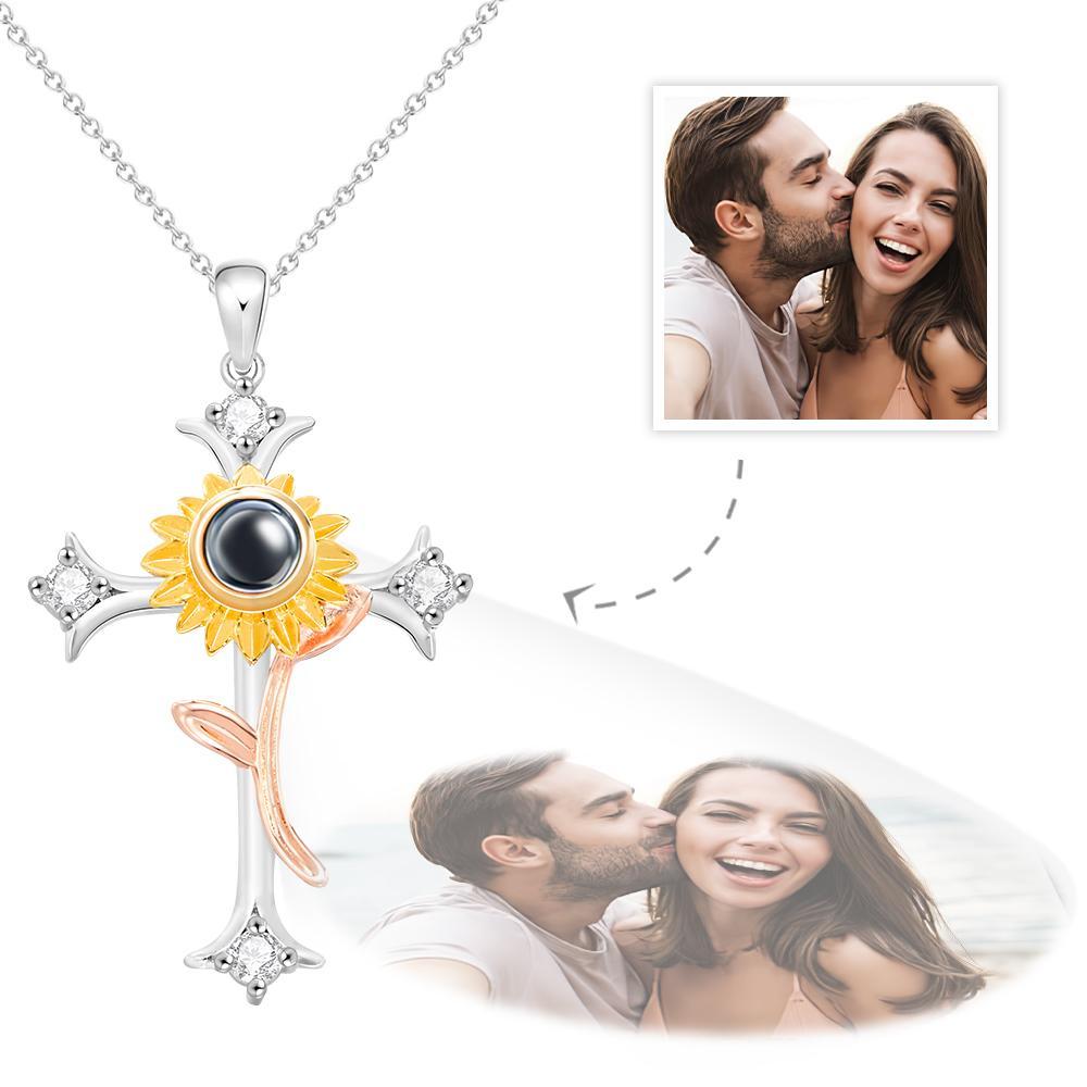 Personalized Cross Flower Photo Projection Necklace Custom Photo  Sunflower Necklace for Women - yournamenecklaceuk