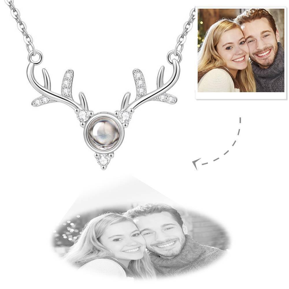 Personalised Projection Photo Necklace Antlers Necklace - Silver - yournamencklaceuk