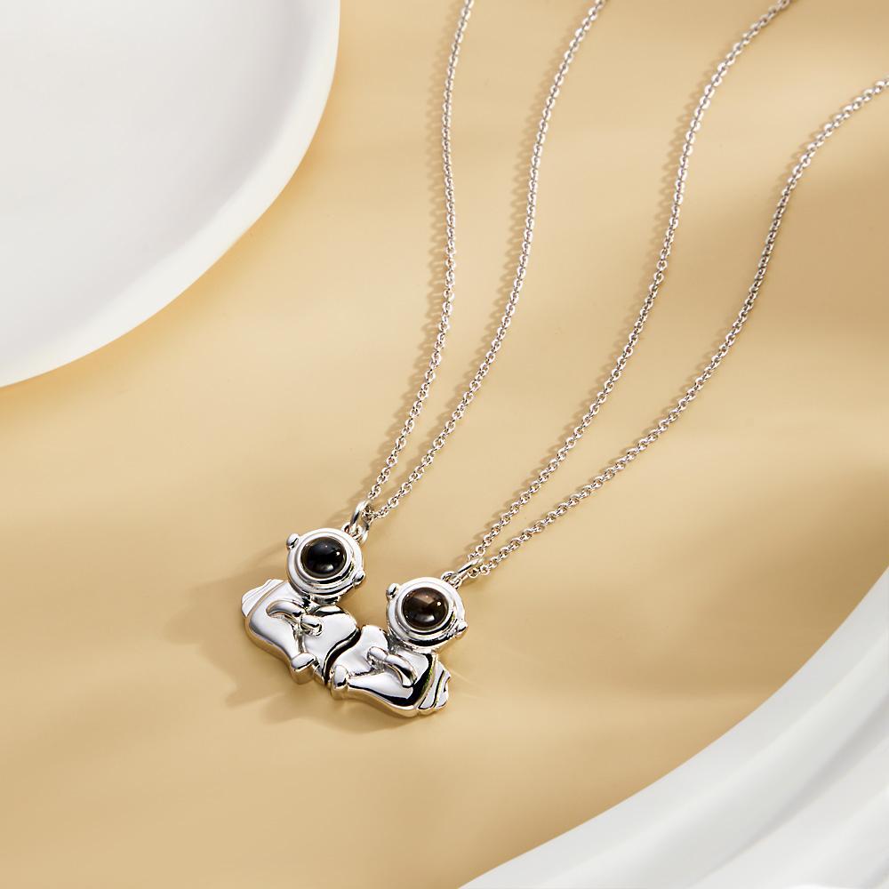 Custom Projection Necklace Astronaut Hugging Love Pair of Couple Gifts - yournamenecklaceuk