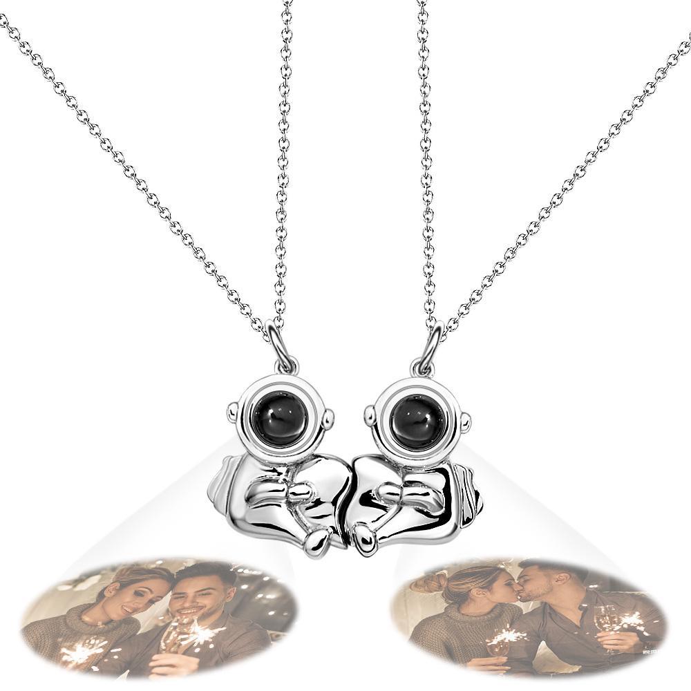 Custom Projection Necklace Astronaut Hugging Love Pair of Couple Gifts - yournamenecklaceuk