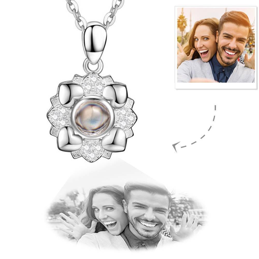 Personalised Projection Photo Necklace Four Little Heart Necklace - Silver - yournamencklaceuk