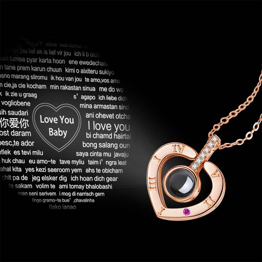 I Love You Necklace in 100 Languages Projection Engraved Necklace Heart-shaped Silver - Rose Gold Plated - yournamenecklaceuk