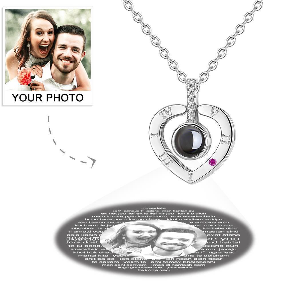 I Love You Necklace in 100 Languages Projection Photo Necklace Heart-shaped Silver - Rose Gold Plated - yournamencklaceuk