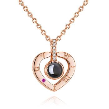 Personalized Engraved With 100 Languages Says I Love You Projection Necklace Heart-shaped Rose Gold