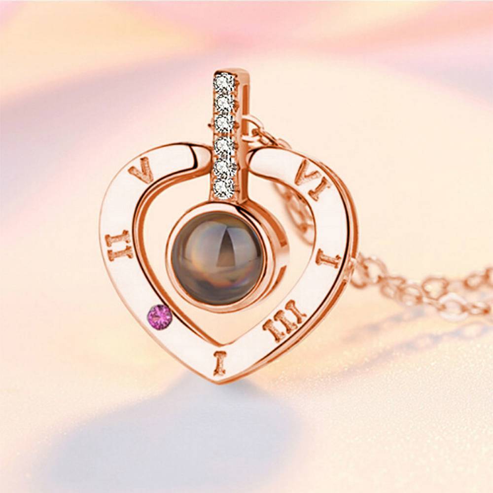 Personalized Engraved With 100 Languages Says I Love You Projection Necklace Heart-shaped Rose Gold
