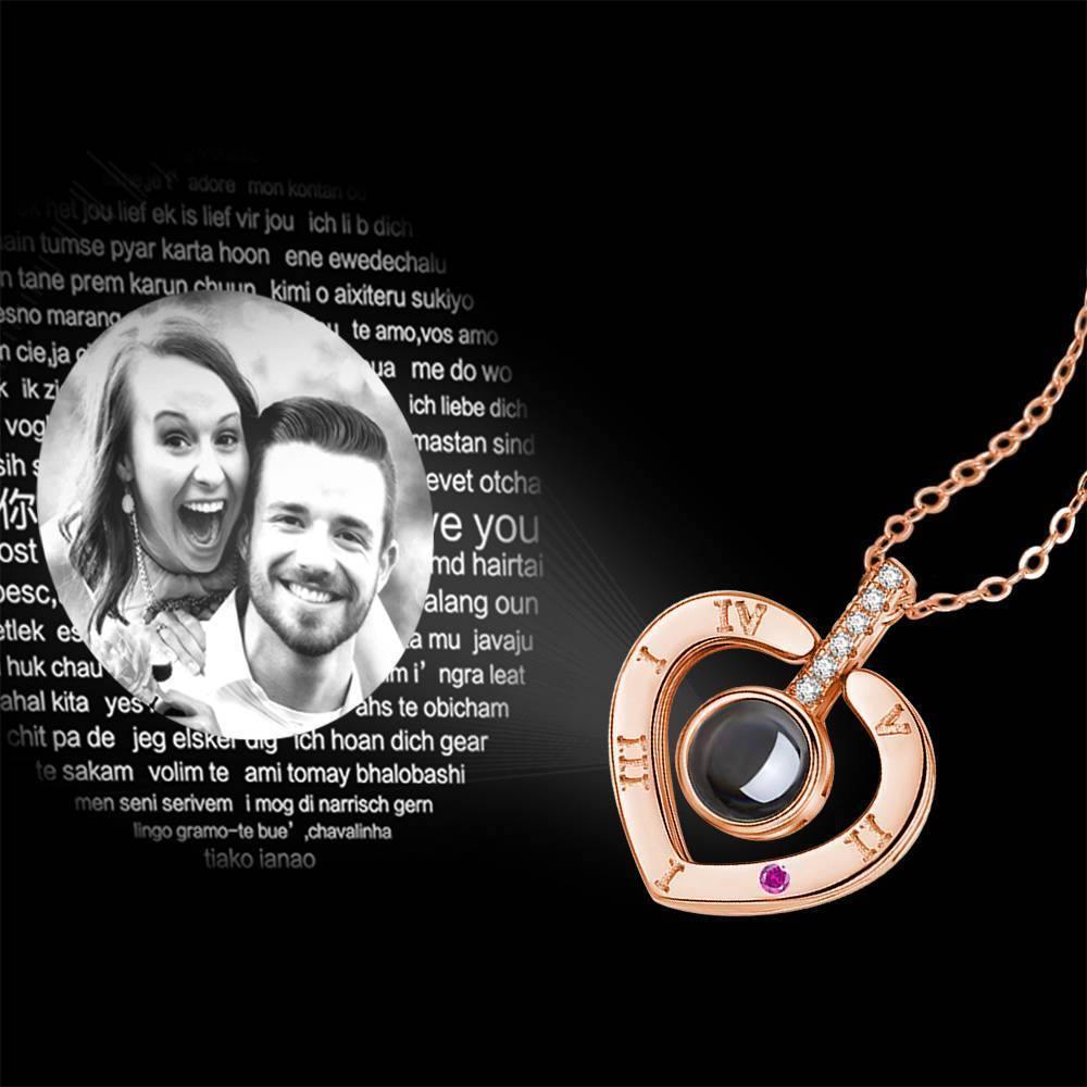 I Love You Necklace in 100 Languages Projection Photo Necklace Heart-shaped Silver - Rose Gold Plated - yournamencklaceuk